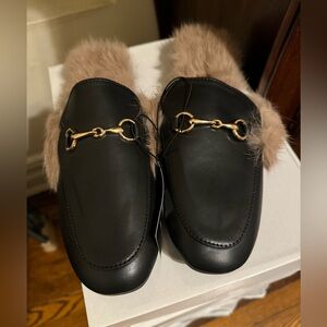 Black Faux Leather Loafers with Fur Lining